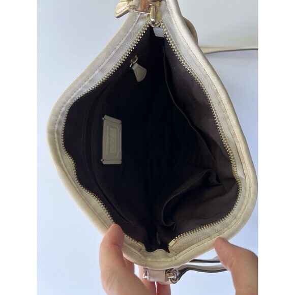 COACH  F58297 File Shoulder Crossbody Bag Khaki PVC  with Cream Leather trim - Picture 4 of 10